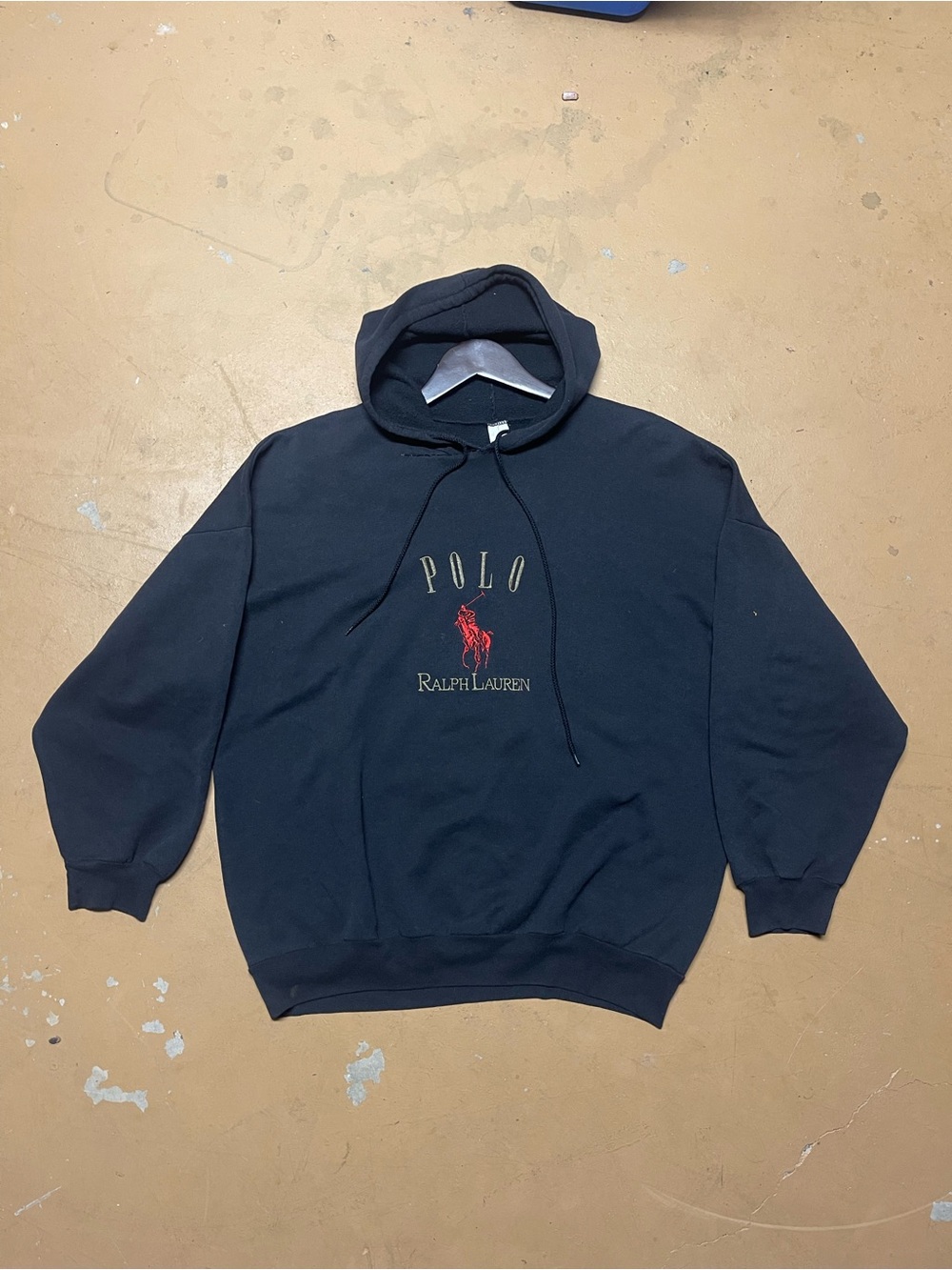 Vintage Polo Ralph Lauren Black Hoodie with Signature Red Logo XL